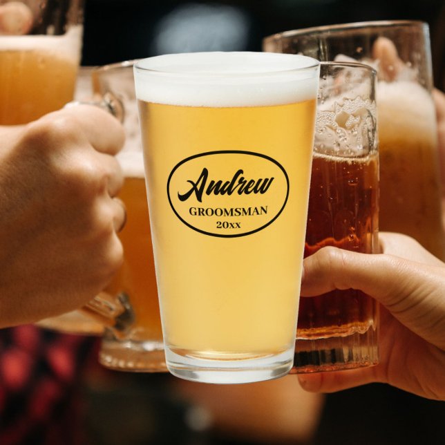 Black Stylised Wedding Groomsman Glass (In Situ)