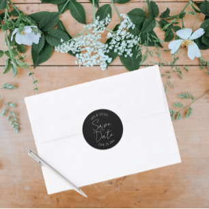Black Stylised Wedding Save the Date Classic Round Sticker