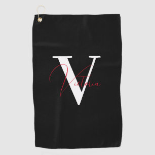 Black stylish chic custom monogram golf towel