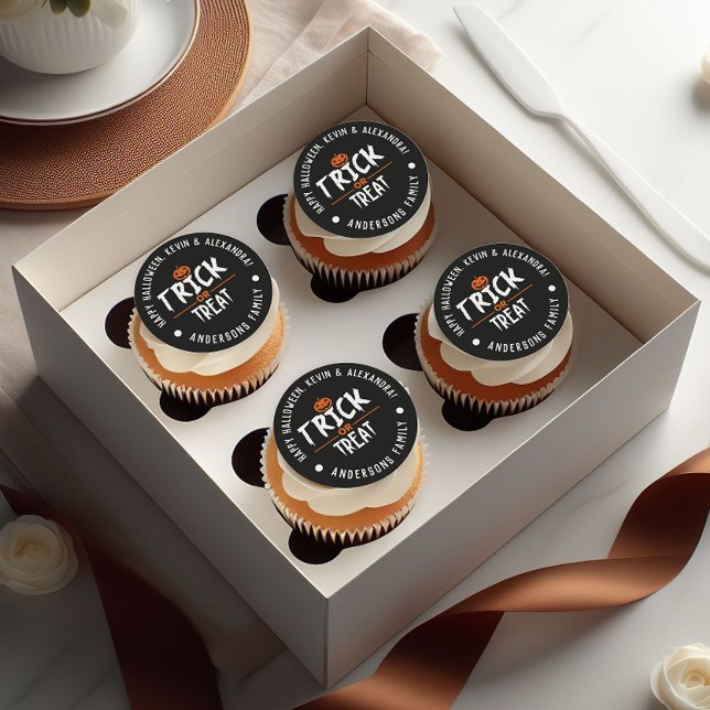 Black Stylish Halloween "Trick Or Treat" Print Classic Round Sticker (Black Stylish Halloween "Trick Or Treat" Print Classic Round Sticker)