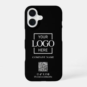 Black Stylish Minimalist Business Logo & QR Code iPhone 16 Case