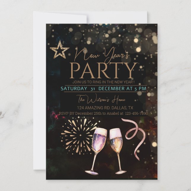 Black stylish NEW YEAR'S Party Invitation (Front)