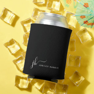 Black Stylish Script Monogram Modern Personalised Can Cooler