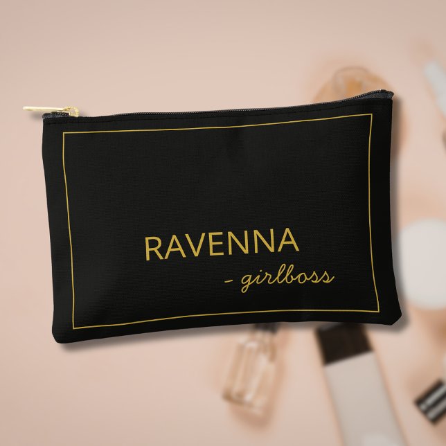 Black Subtle Gold Frame Luxury Girlboss Name Accessory Pouch (Creator Uploaded)