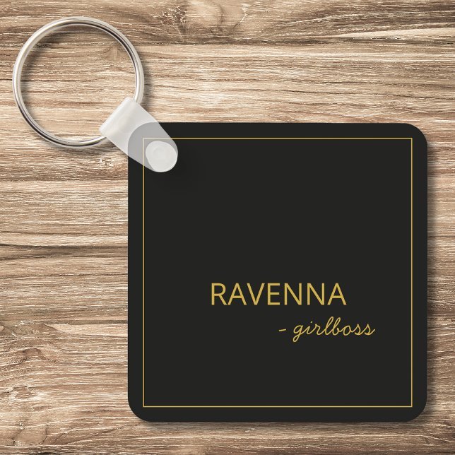 Black Subtle Gold Frame Luxury Girlboss Name Key Ring (Creator Uploaded)
