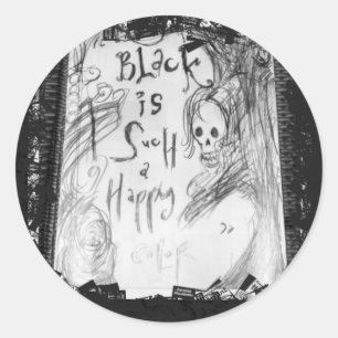 black such a happy colour classic round sticker