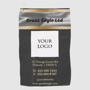 Black Suede with Gold & Silver Business   Golf Towel