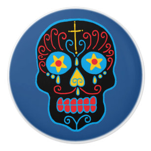 Black Sugar Skull Ceramic Knob