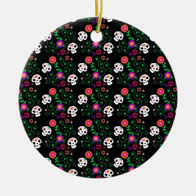 black sugar skull ceramic tree decoration (Front)