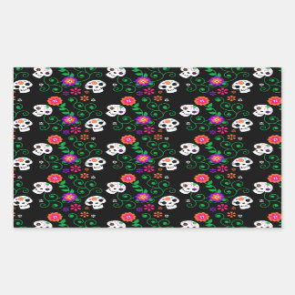black sugar skull rectangular sticker