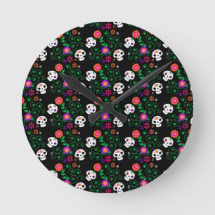 black sugar skull round clock