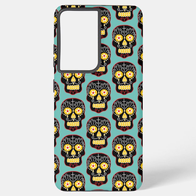 Black Sugar Skull Samsung Galaxy S21 Ultra Case (Back)