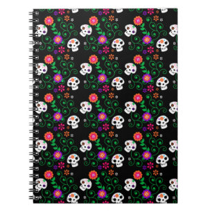 black sugar skull spiral notebook