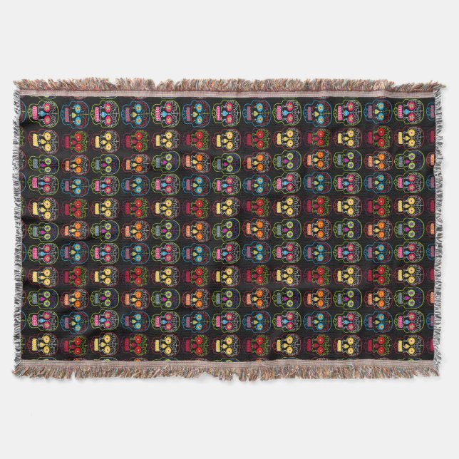 Black Sugar Skull Throw Blanket (Front)