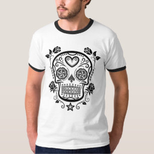 Black Sugar Skull with Roses T-Shirt
