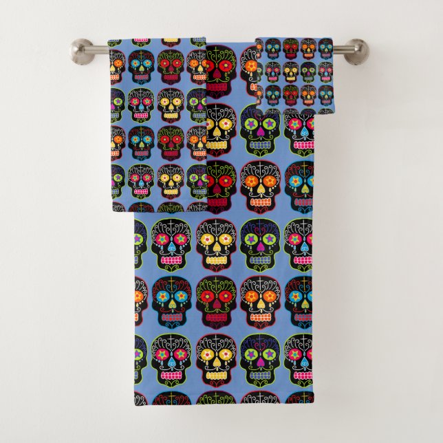 Black Sugar Skulls Bath Towel Set (Insitu)