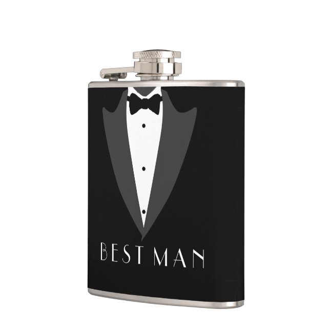 Black Suit and Bow Tie Hip Flask (Left)