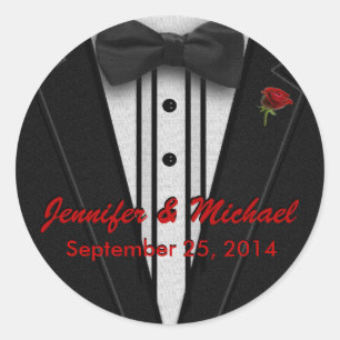 Black Suit and Bow Tie Monogram Classic Round Sticker