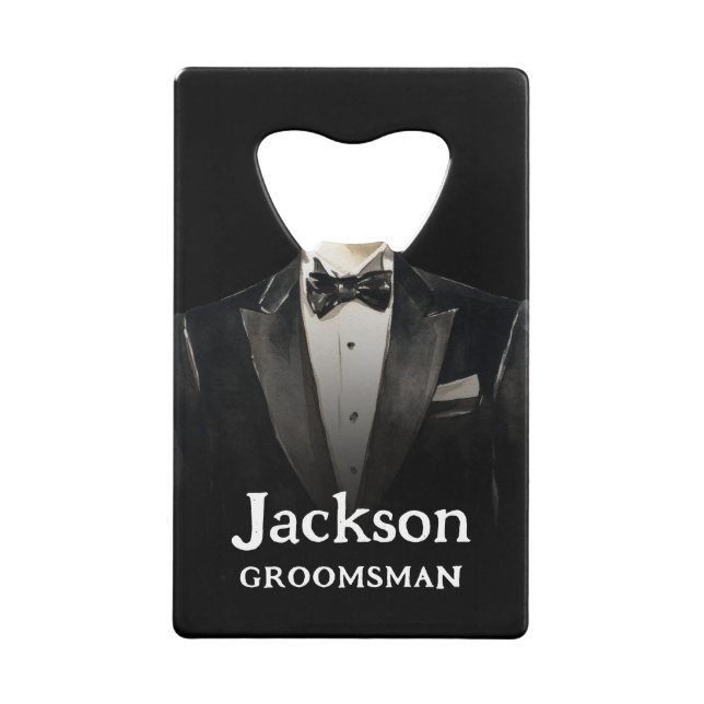 Black Suit Groomsman Gift Bottle Opener (Front)