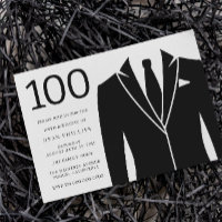 Black Suit & Tie 100th Birthday Party Invitation