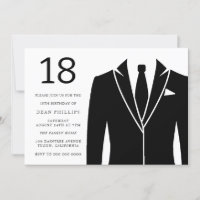 Black Suit & Tie 18th Birthday Party Invitation