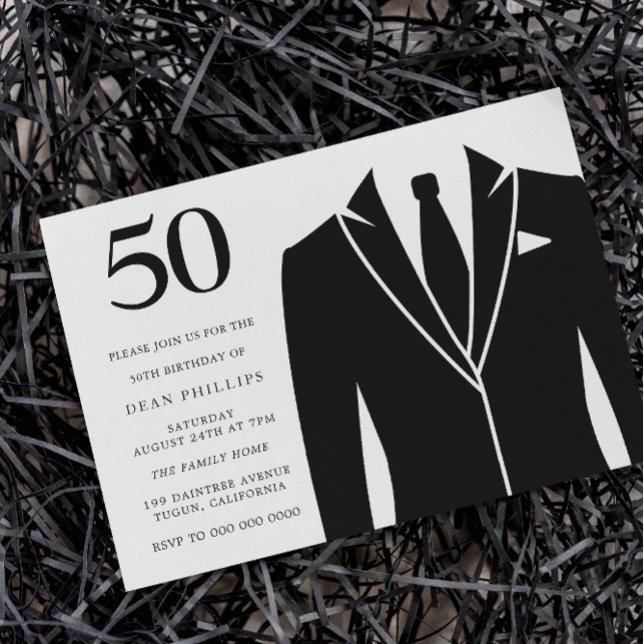 Black Suit & Tie 50th Birthday Party Invitation (Creator Uploaded)