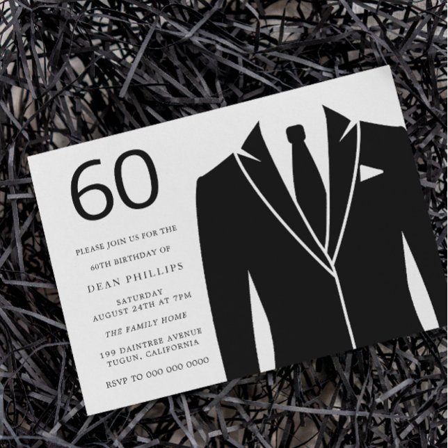 Black Suit & Tie 60th Birthday Party Invitation (Creator Uploaded)