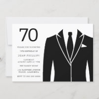 Black Suit & Tie 70th Birthday Party Invitation