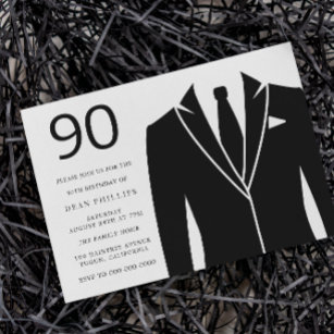 Black Suit & Tie 90th Birthday Party Invitation