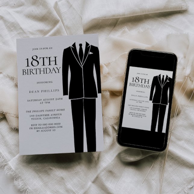 Black Suit & Tie Mens 18th Birthday Party Invitation (Creator Uploaded)