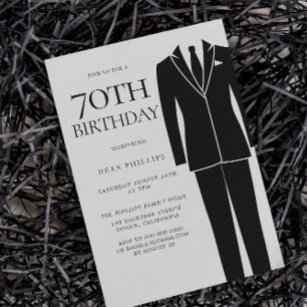 Black Suit & Tie Mens 70th Birthday Party Invitation