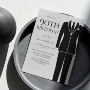 Black Suit & Tie Mens 90th Birthday Party Invitation
