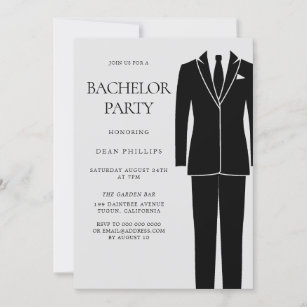 Black Suit & Tie Mens Bachelor Party Invitation