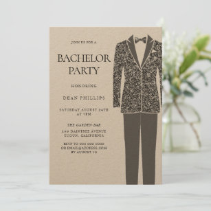 Black Suit & Tie Vintage Bachelor Party Invitation