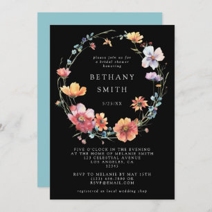 Black Summer Wildflower Bridal Shower Invitation
