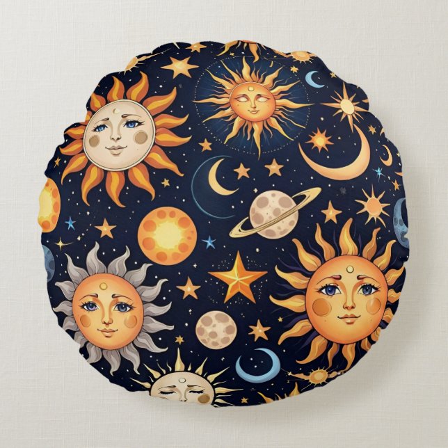 Black Sun and Moon Round Cushion (Front)