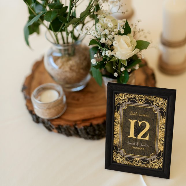 Black Sun Gold Black Table No. w/ Guest Names Number (Black Sun Gold Black Table Sign  template)