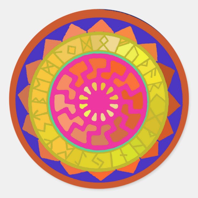 Black Sun Mandala Round Sticker (Front)