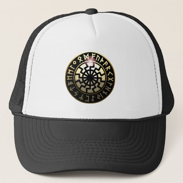 Black Sun wheel Trucker Hat (Front)