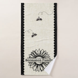 Black Sunflower Bees & Scallops Farmhouse Towels