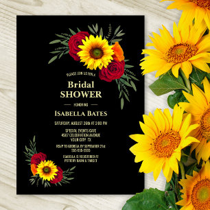 Black Sunflower Burgundy Rose Bridal Shower Invitation