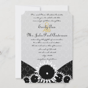 Black Sunflower Damask Wedding Invitations