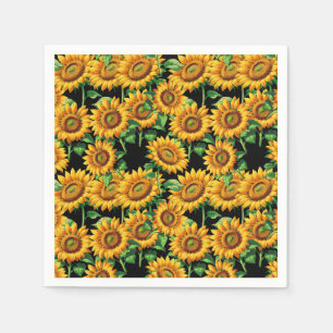 Black Sunflower Floral Cottagecore Pattern Napkin