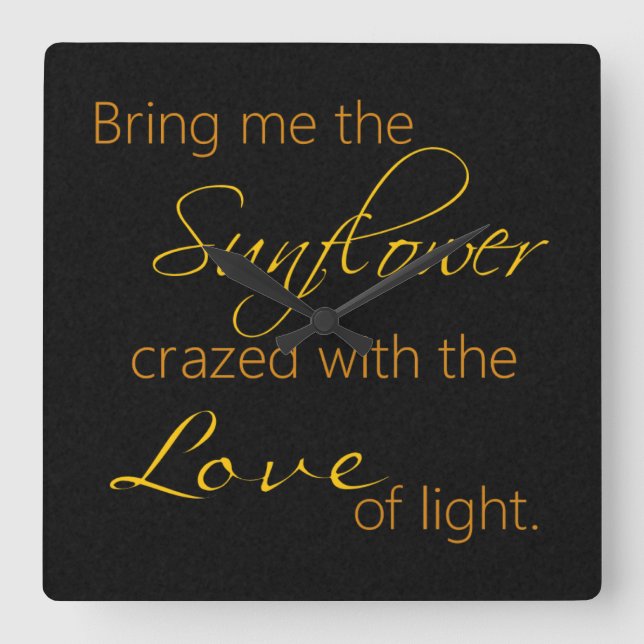 Black Sunflower Quote Clock (Front)