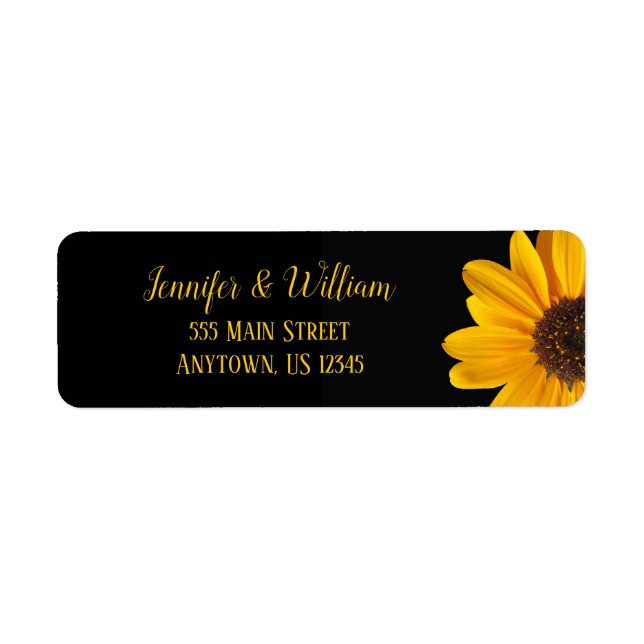 Black Sunflower Wedding Return Address Labels (Front)