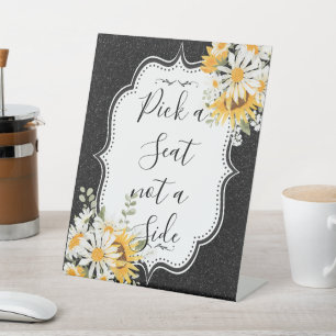 Black Sunflowers Daisy Glitter Summer Wedding Pedestal Sign