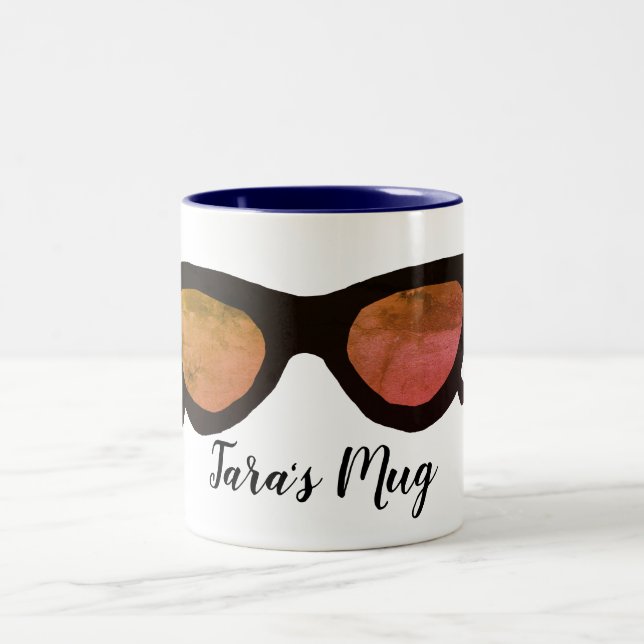 Black  Sunglasses  Personalised Two-Tone Coffee Mug (Center)