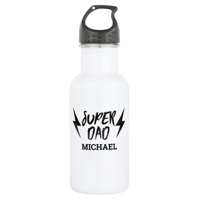 Black Super Dad Lightning Bolt Rock'n Roll Script 532 Ml Water Bottle (Front)