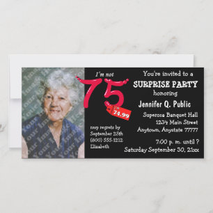 Black Surprise 75th Birthday Party Photo Invite