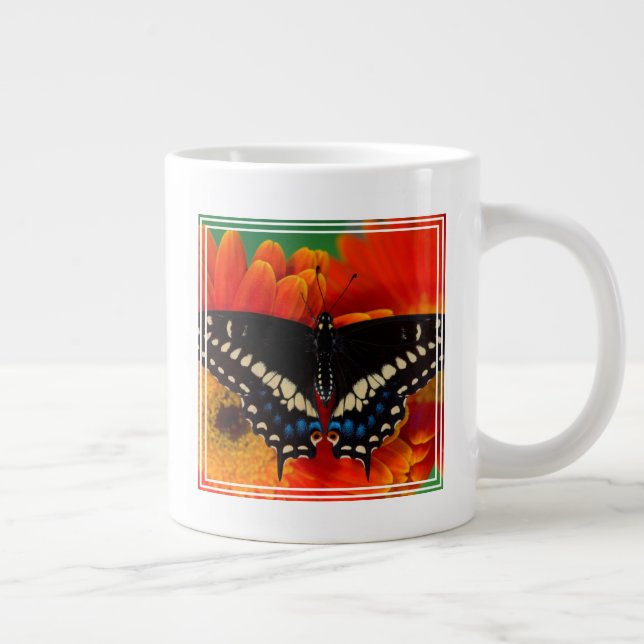 Black Swallowtail Butterfly on Gerberia Daisy Large Coffee Mug (Right)